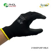 ยกแพ็ค 12 คู่ ถุงมือ PU ผ้าโพลีเอสเตอร์ SYNOS เคลือบสาร PU เต็มฝ่ามือ สีดำอย่างหนา
